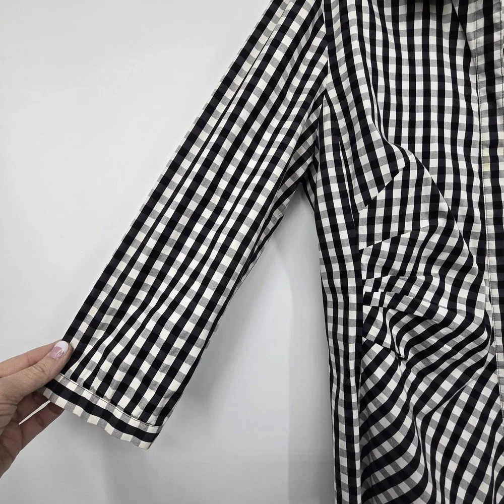Lafayette 148 NY Leigh Gingham Check Shirt Womens Sz 8 Black White Preppy Picnic - Picture 4 of 13